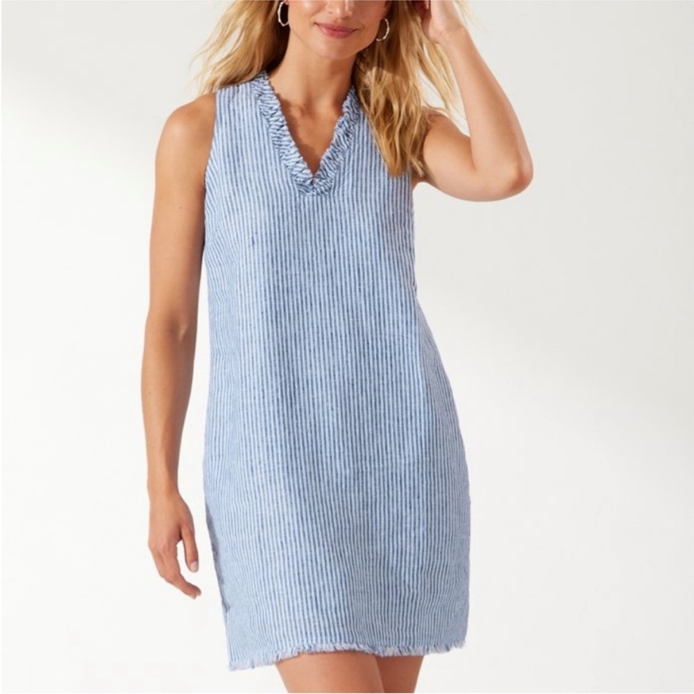 Tommy Bahama Summer Cotton Blue Striped Sleeveless Dress